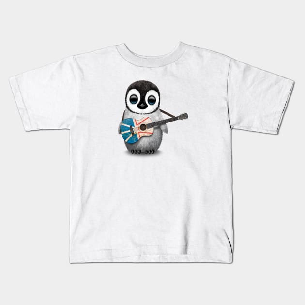 Baby Penguin Playing Newfoundland Flag Guitar Kids T-Shirt by jeffbartels